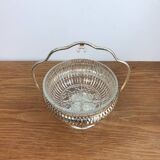 Vintage English Metal and Glass Sugar Bowl / Jam Bowl
