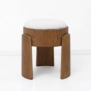 Pair of Art Deco Style Ash Wood Stools Upholstered in White Bouclé