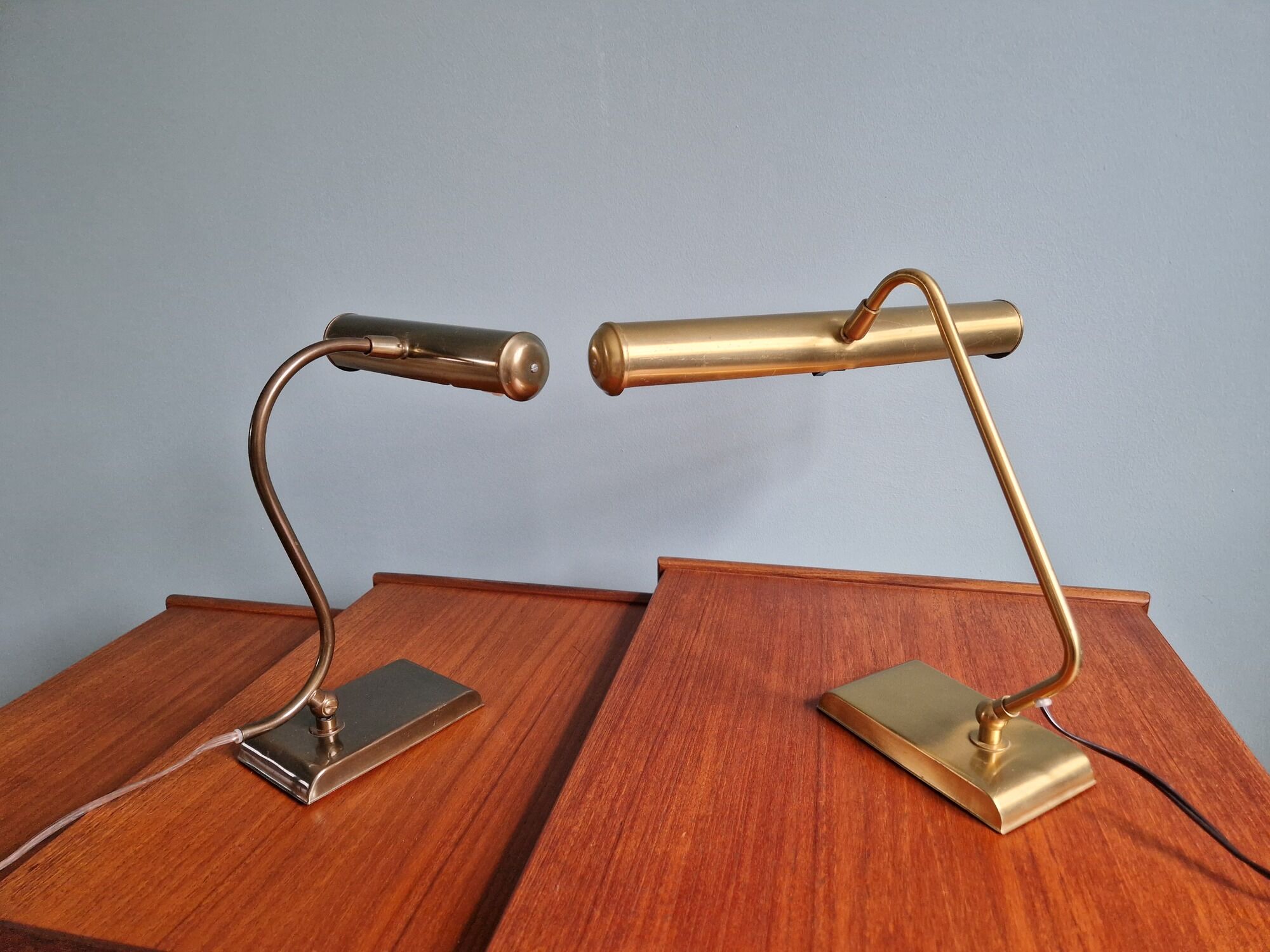 Pair of brass desk/piano lamps, 1950s-60s