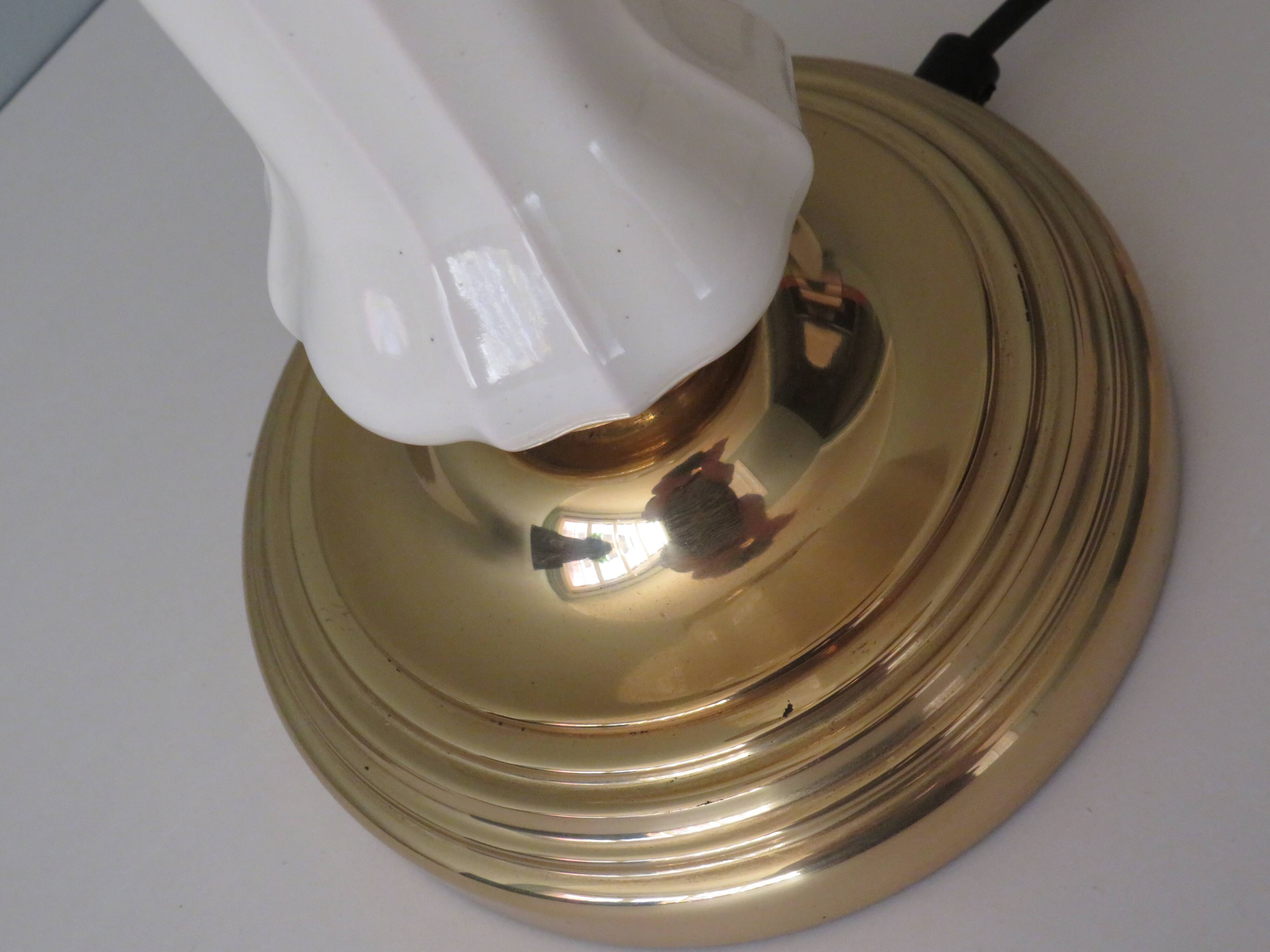 Impressive lamp with white ceramic stem and 1970 brass base