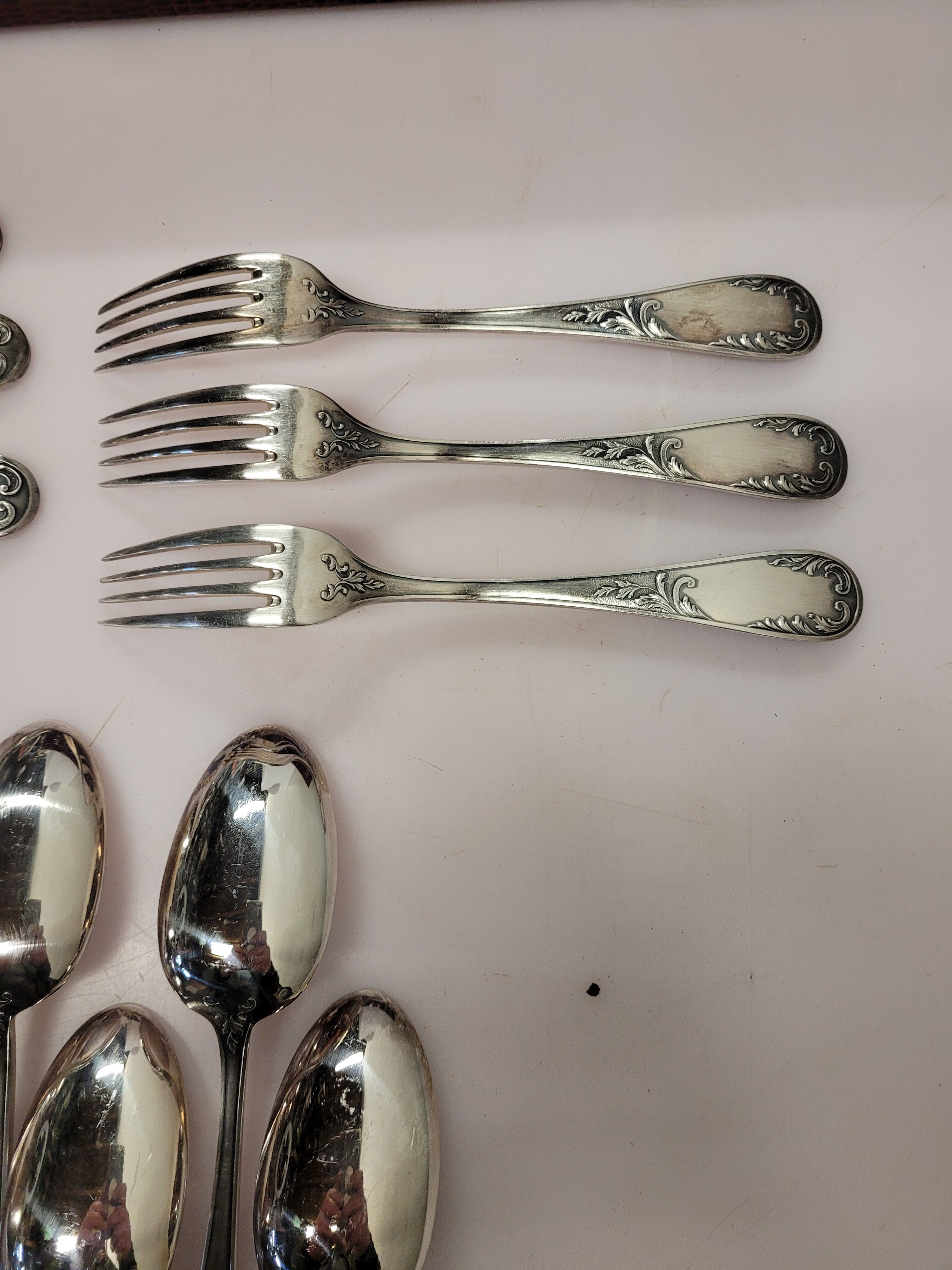 Old silver metal service with box