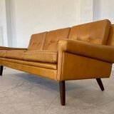 Vintage danish retro svend skipper 3 person sofa in light cognac leather