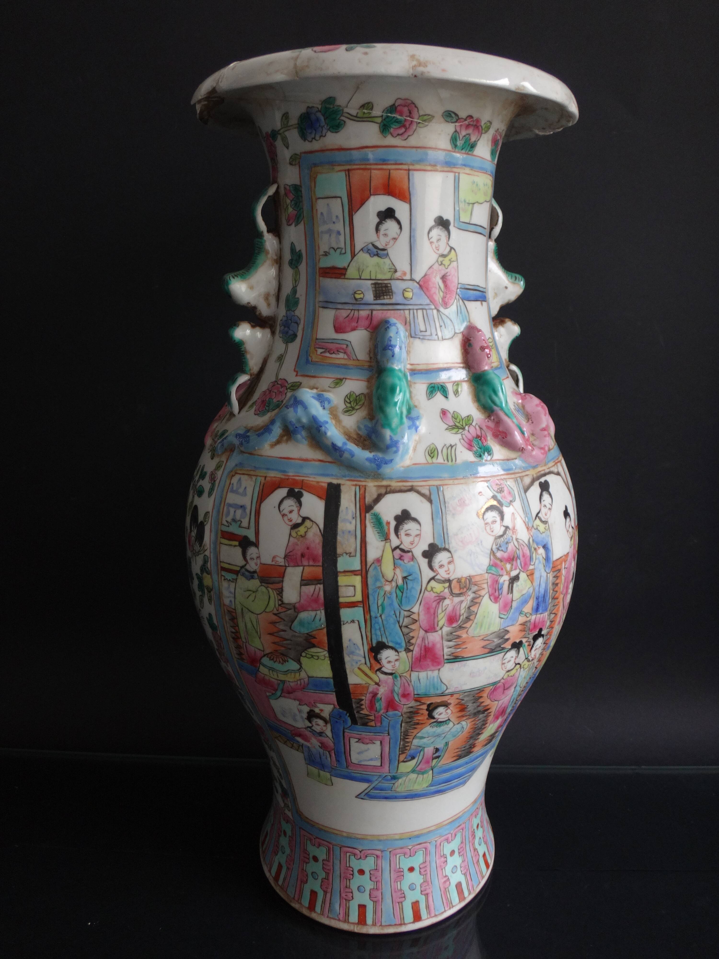 Chinese vase pink family 46cm porcelain China kangxi brand 19th