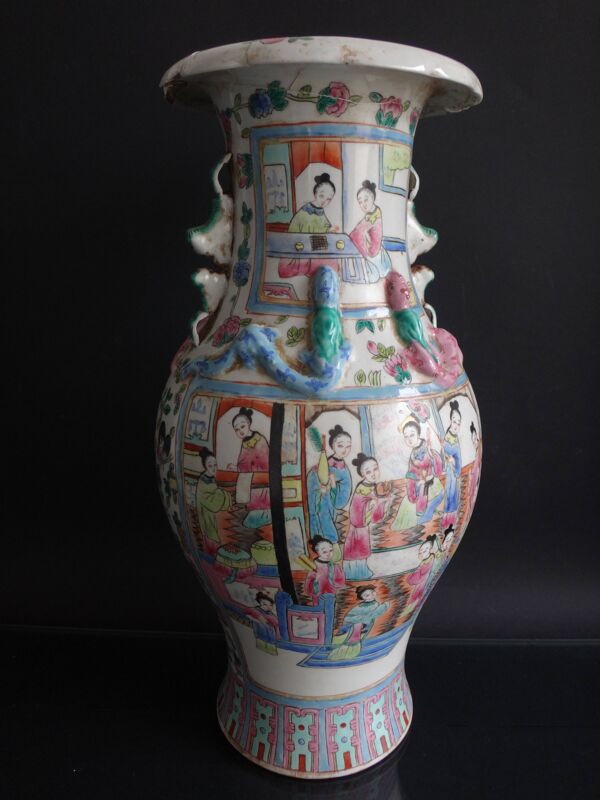 Vase chinois famille rose 46cm porcelaine Chine marque kangxi 19th