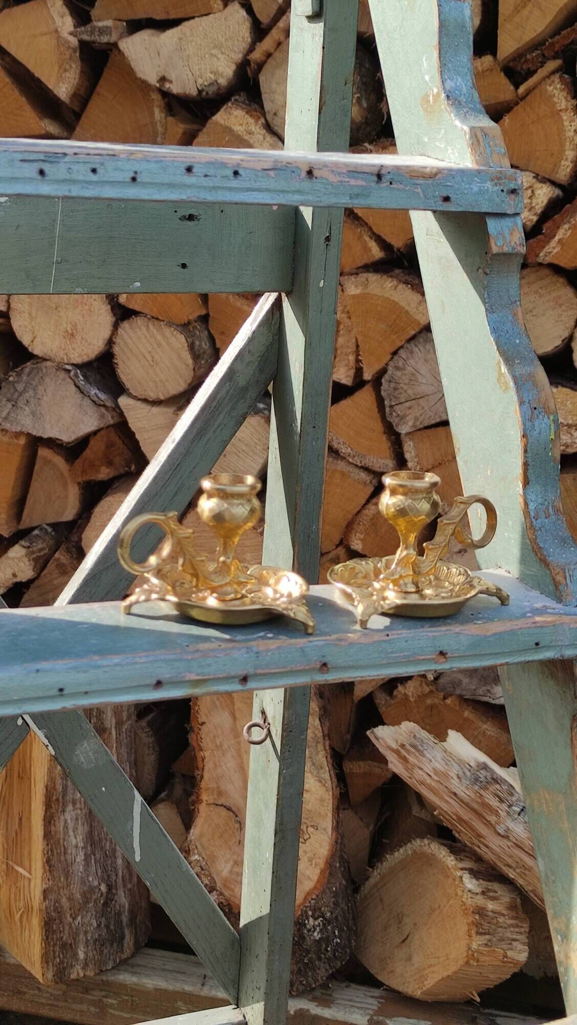 Pair of vintage solid brass candle holders