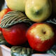 Fruit cup trompe l'oeil in ceramic, apples and lemons