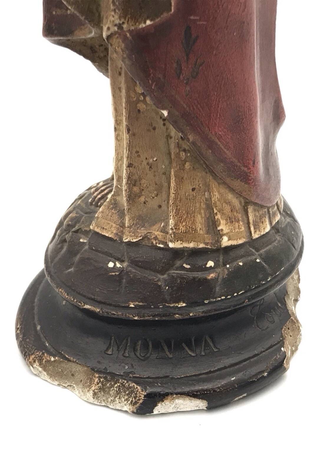 SACRED HEART of Jesus, polychrome plaster religious statue signed 19th century.