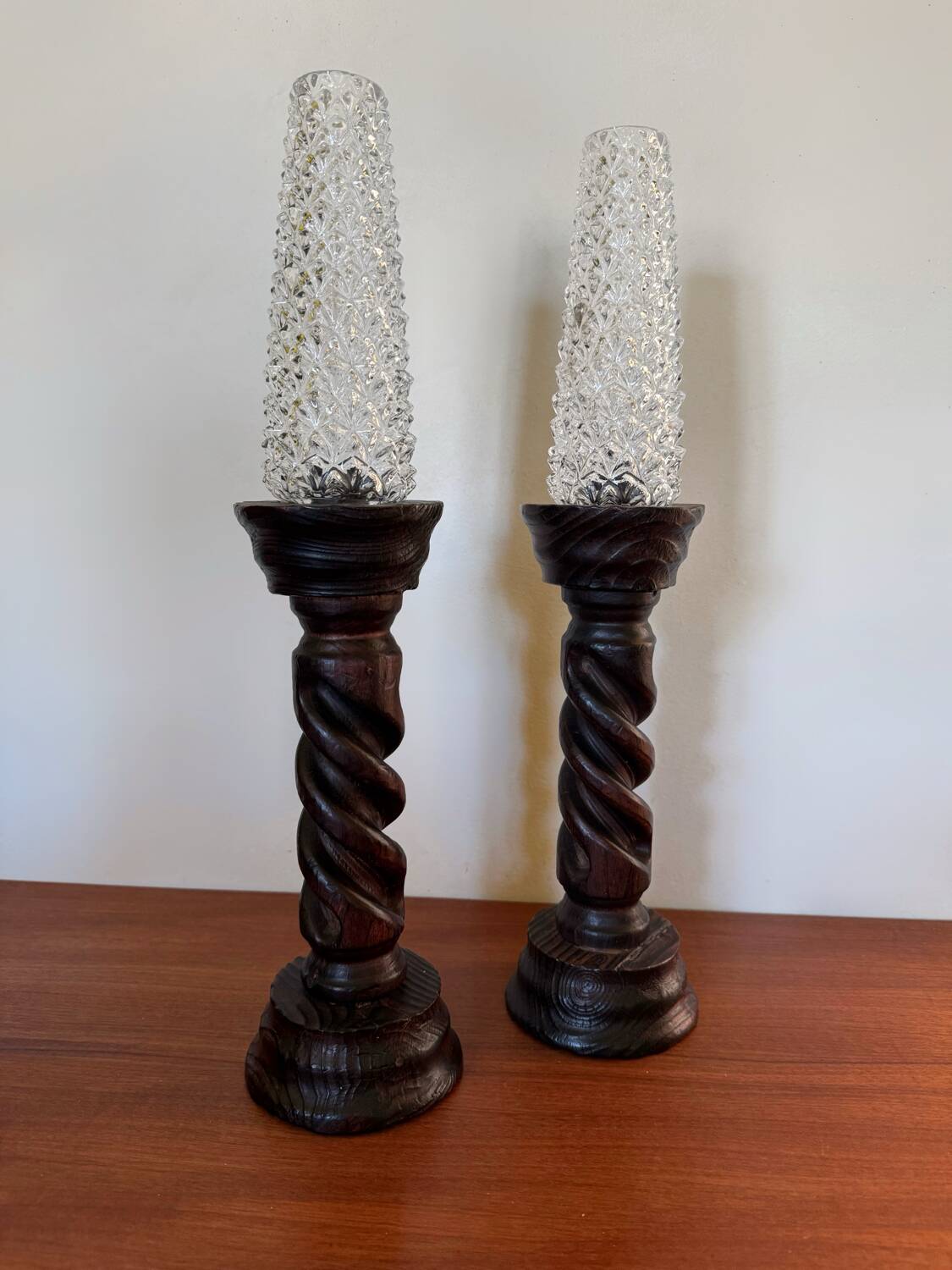 Brutalist turned wood candlesticks from the 60s
