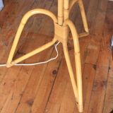 Grand lampadaire tripode rotin et bambou