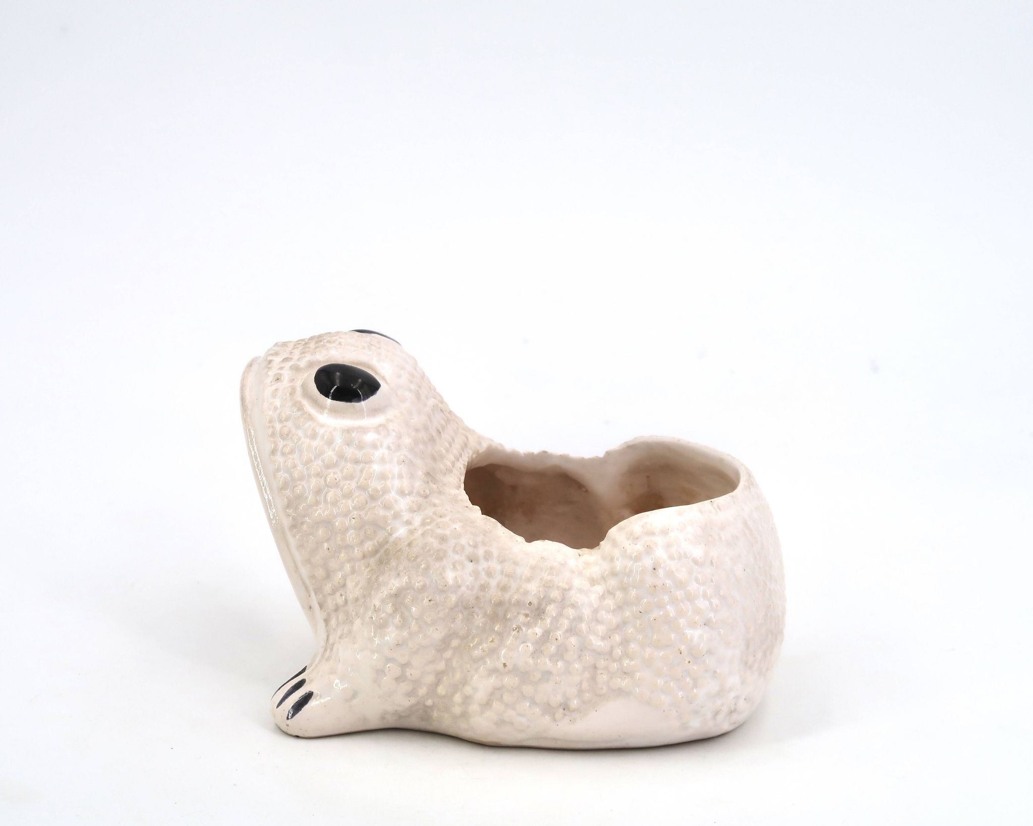 White ceramic frog flower pot by Jean Roger