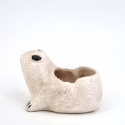 White ceramic frog flower pot by Jean Roger