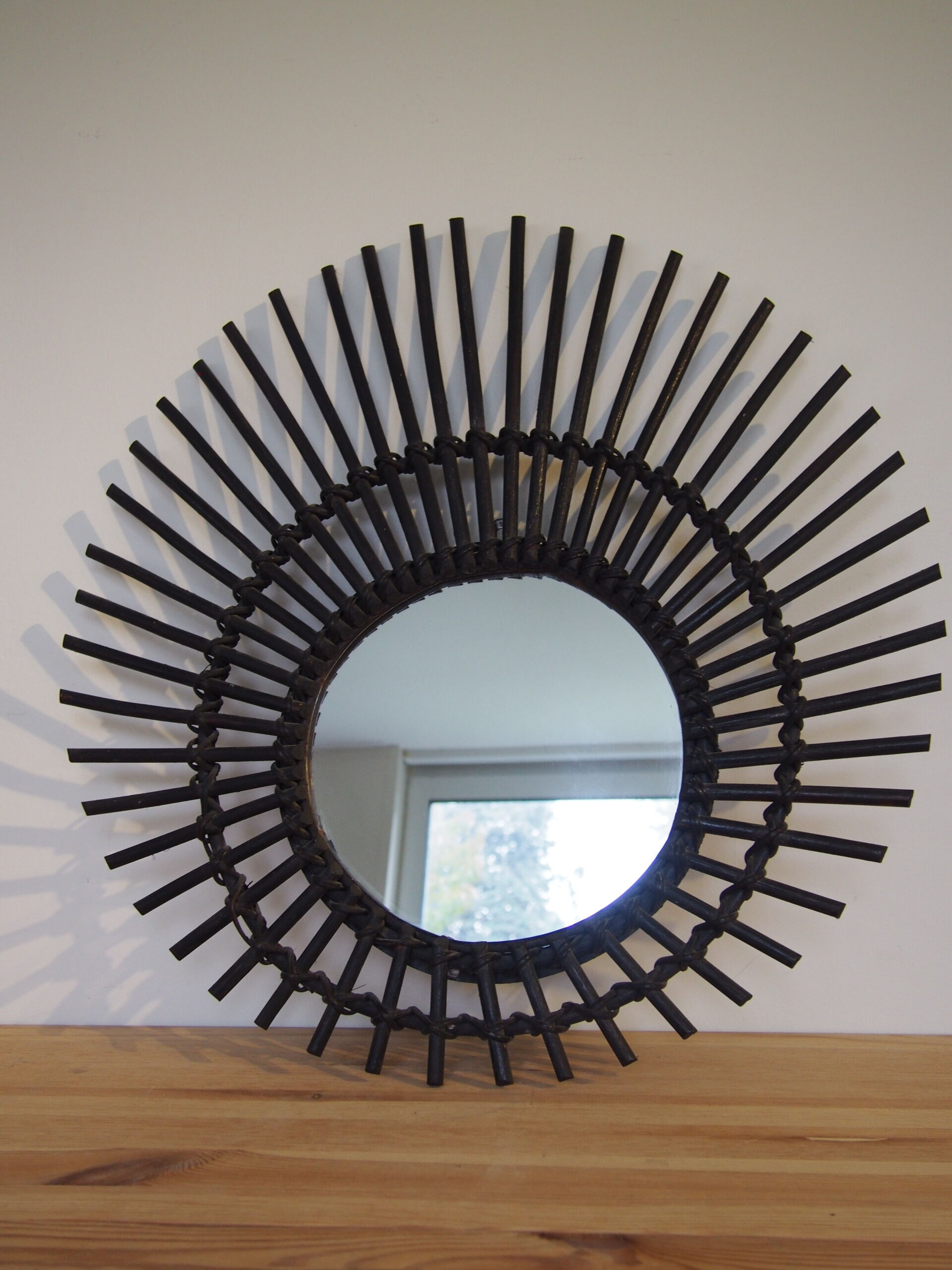 Sun mirror in vintage old rattan 56cm