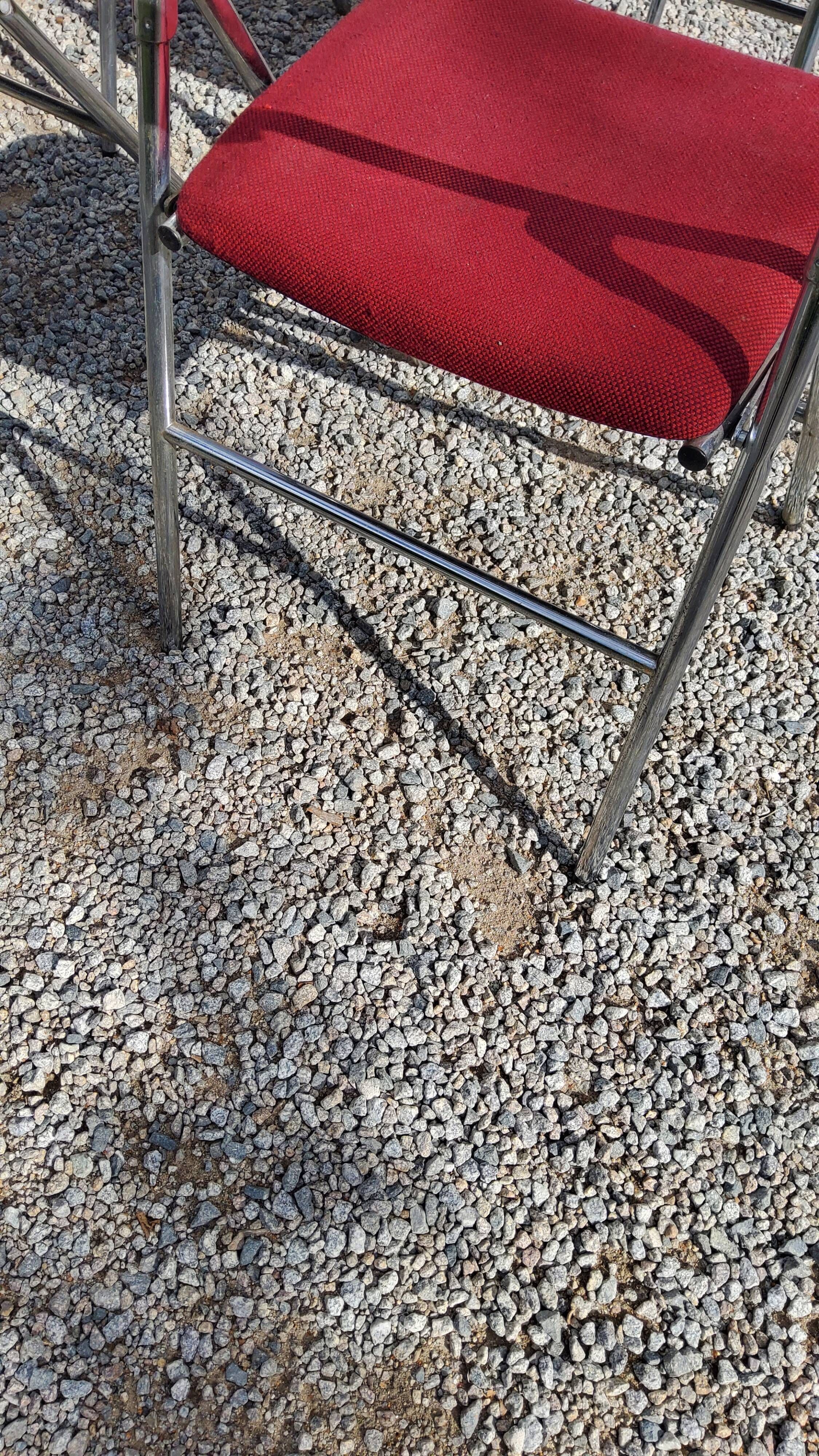 Set of 6 folding chairs from the 70s tweed and chrome metal