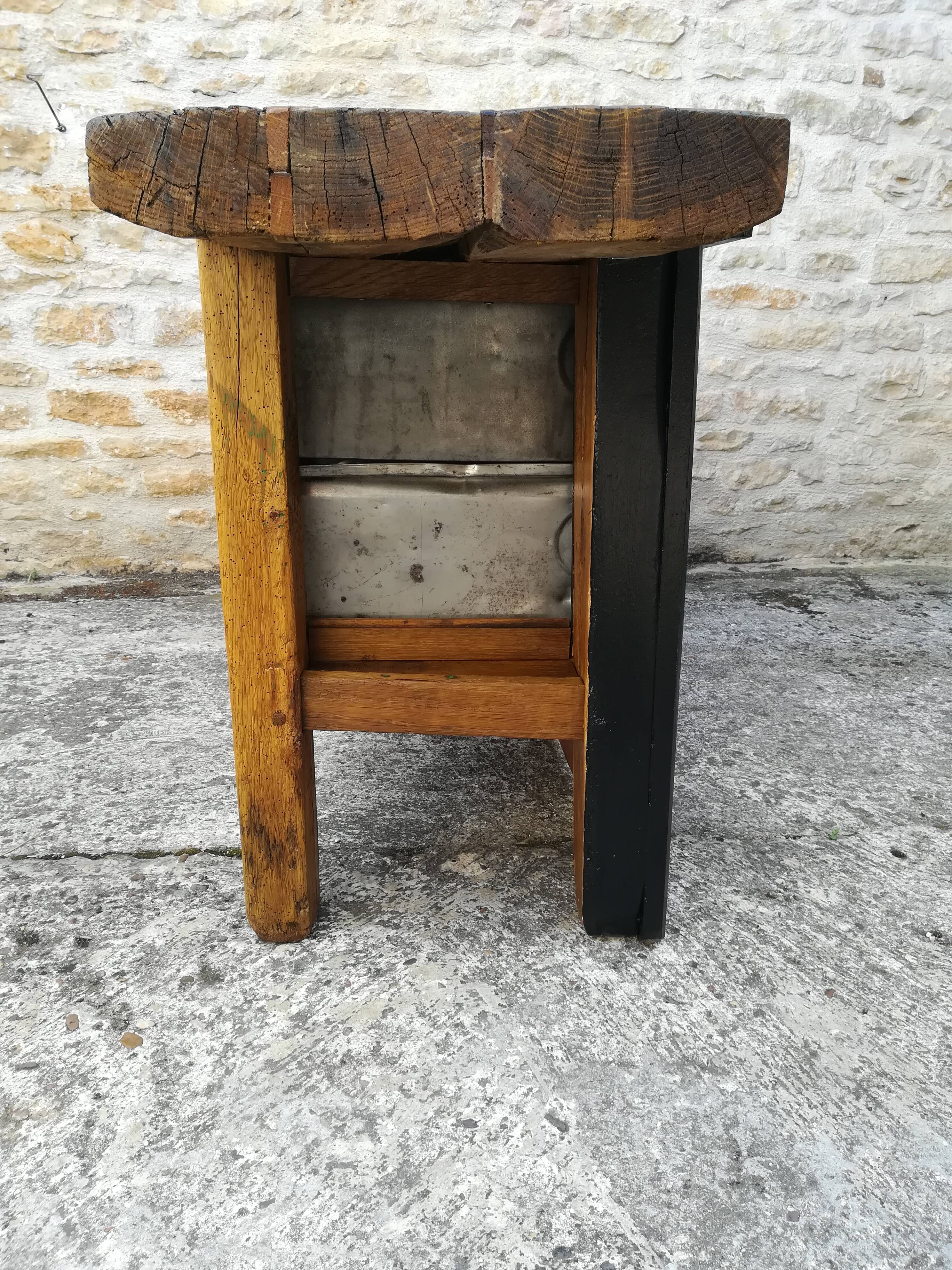 Oak and metal workbench