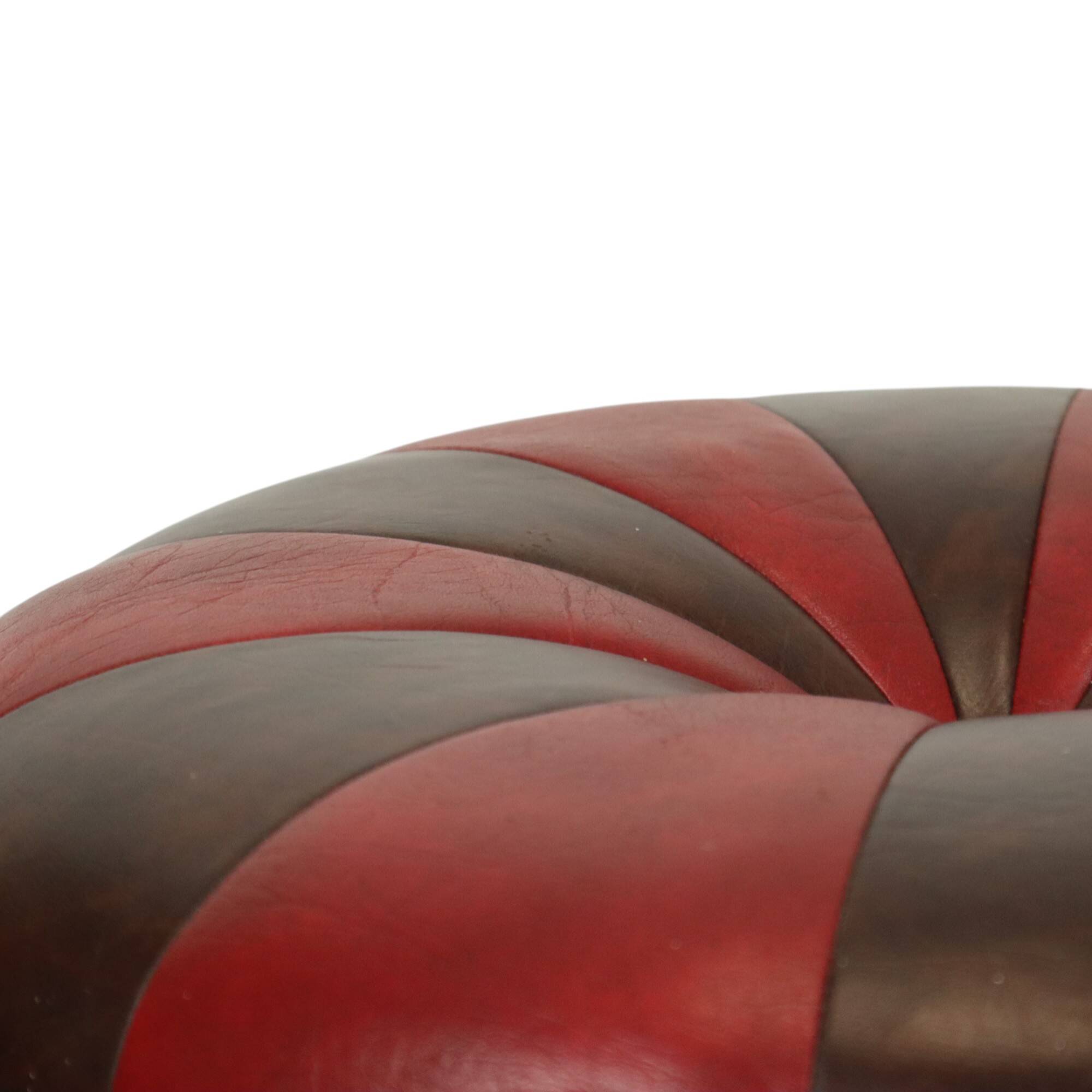 Round Vintage Pouf Brown Red Two-tone Skai Sixties