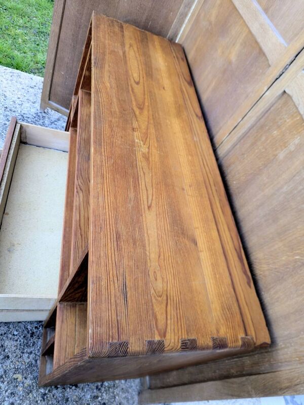 Meuble console TV Hifi Pin Massif Vintage 60 70 80 Chalet