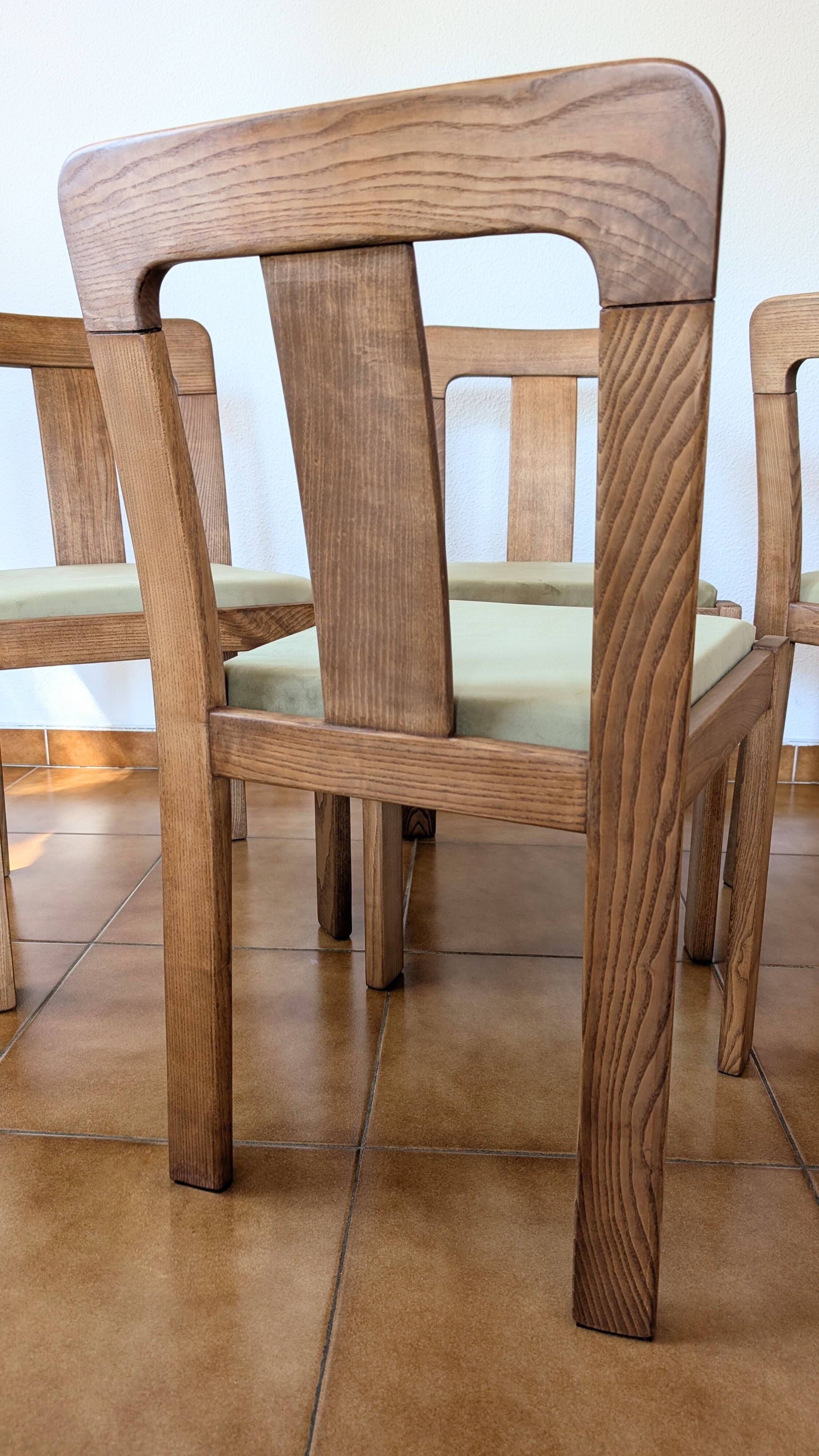 Vintage mahogany chairs – sage green velvet – German design