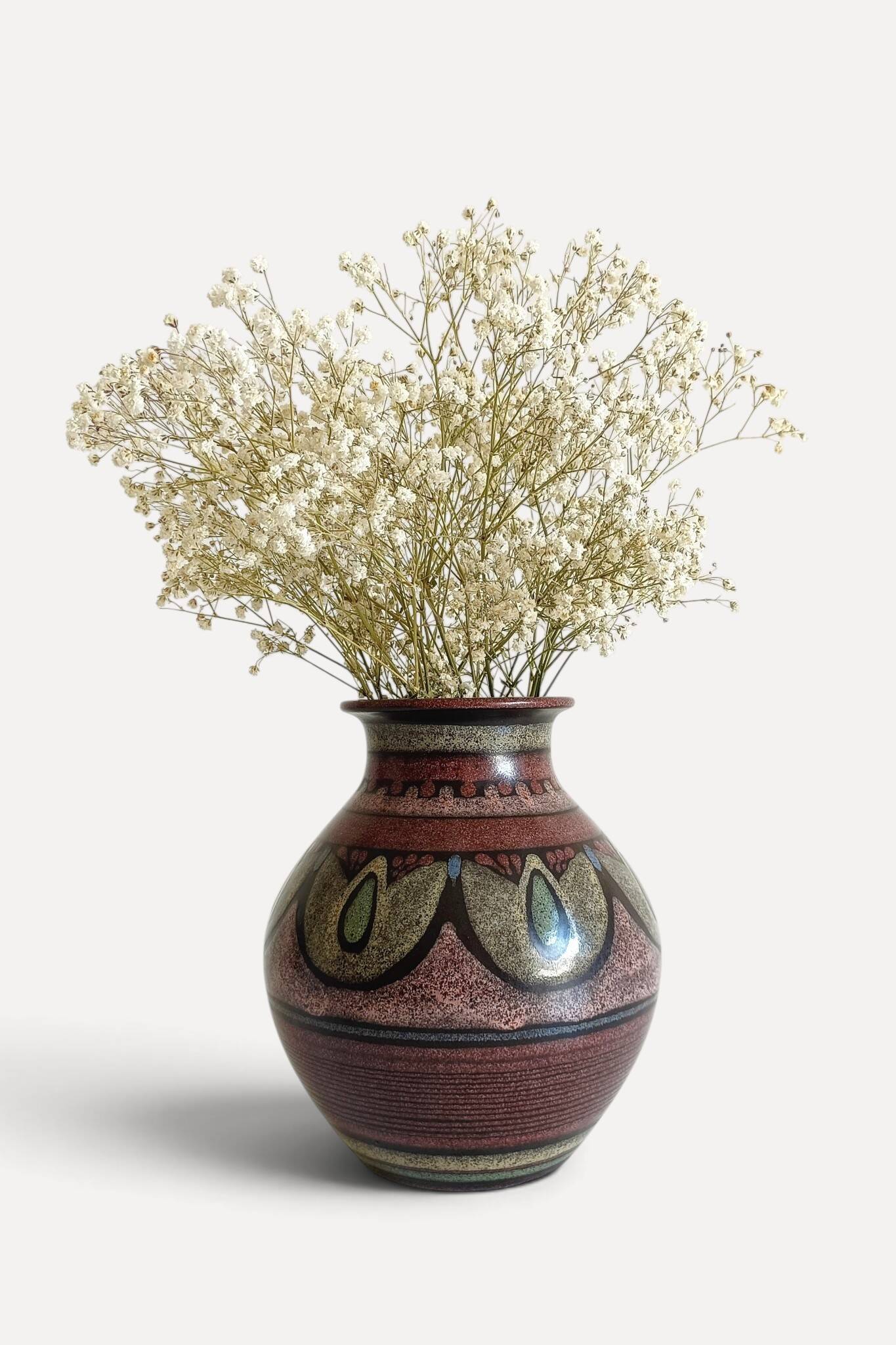 1970s Spanish Hand-Painted Studio Pottery Vase with Mediterranean Motifs