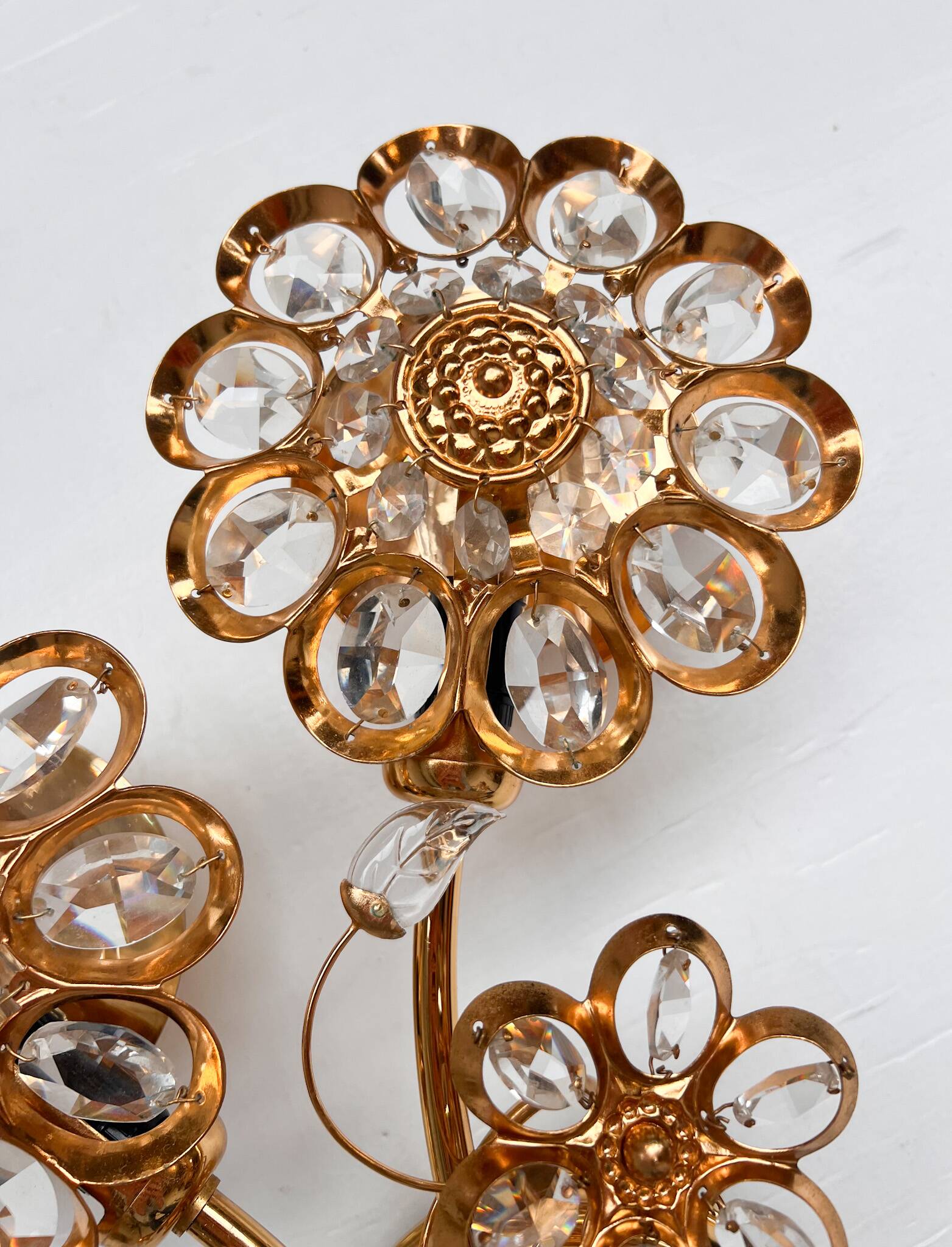Brass and crystal art deco wall lamp attributed to palwa, 1960s
