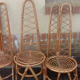 Trio of bamboo and rattan chairs published by Bonacina, 1960