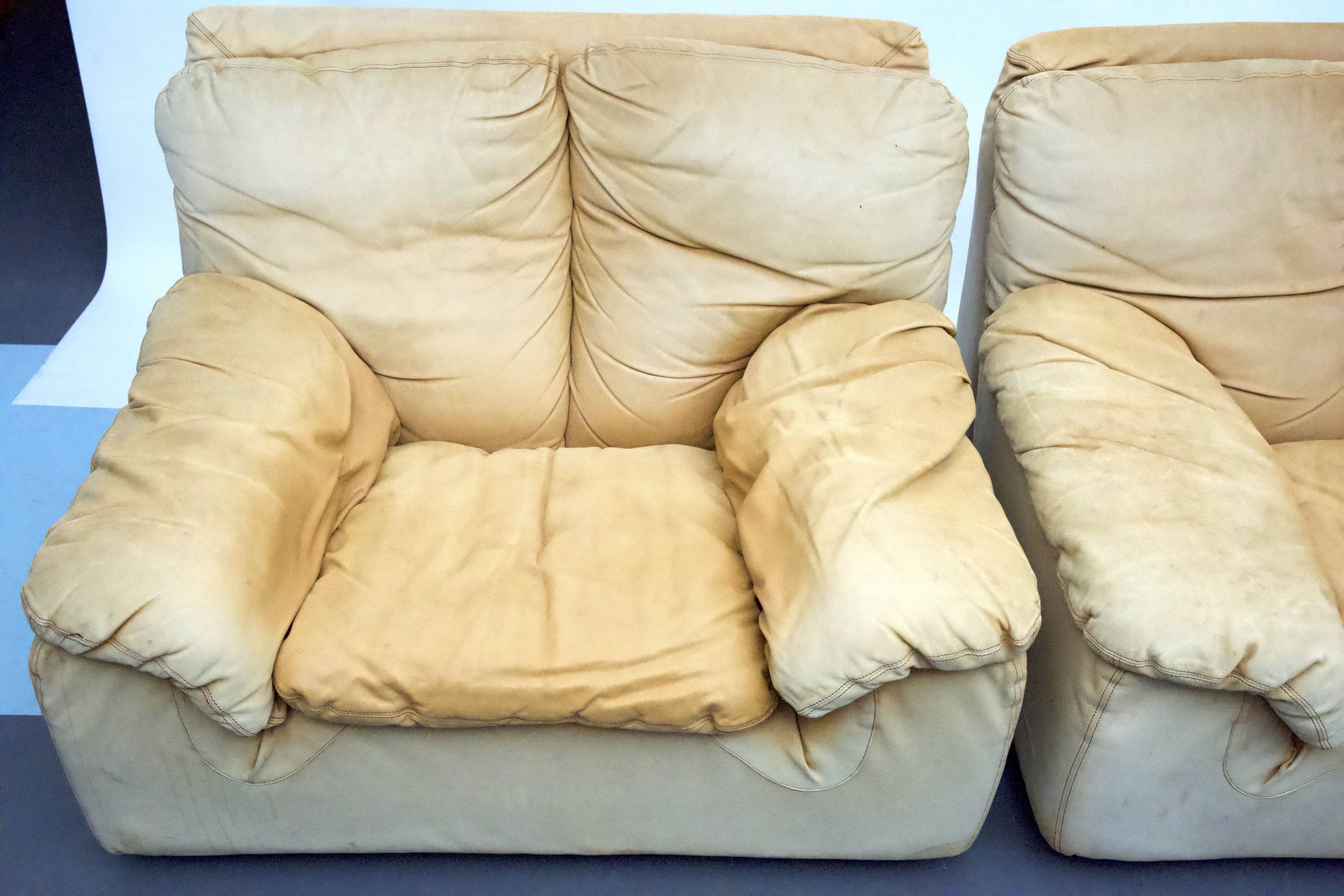 Vintage pair of leather armchairs by Ammannati and Vitelli for Brunati, Italy 1970s.