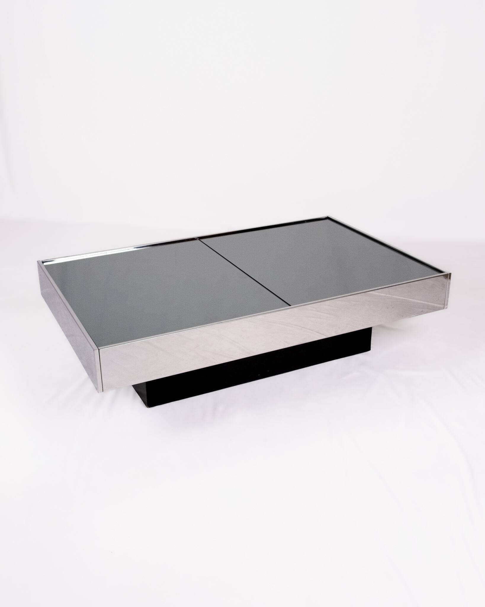 Mirror coffee table with bar, Willy Rizzo for Cidue, Italy, 1970s