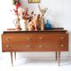 Vintage teak enfilade in brown, 1960s — brass mesh top and Dansette legs.