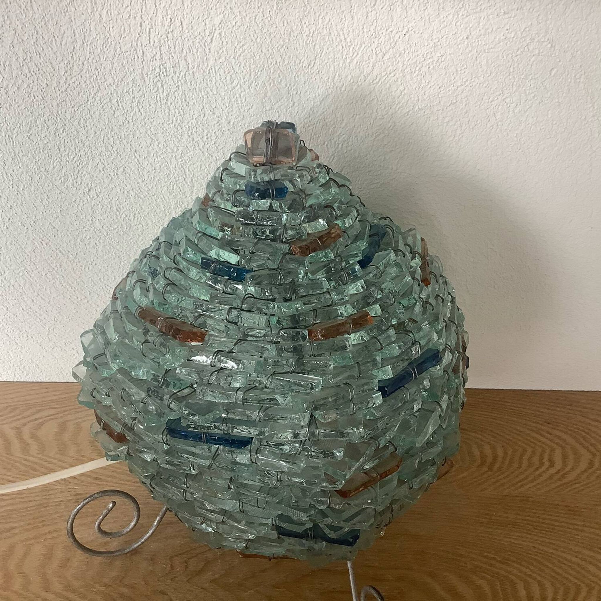 Vintage Tao Lamp Frosted Glass Transparent Blue and Orange 1960-70.