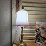 Small tulip-shaped table lamp in frosted glass, mushroom style.