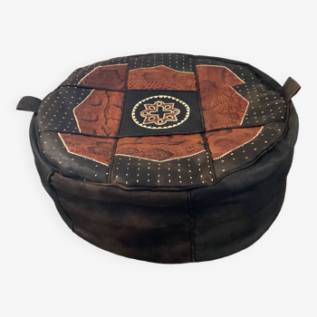 Vintage leather and snakeskin pouf