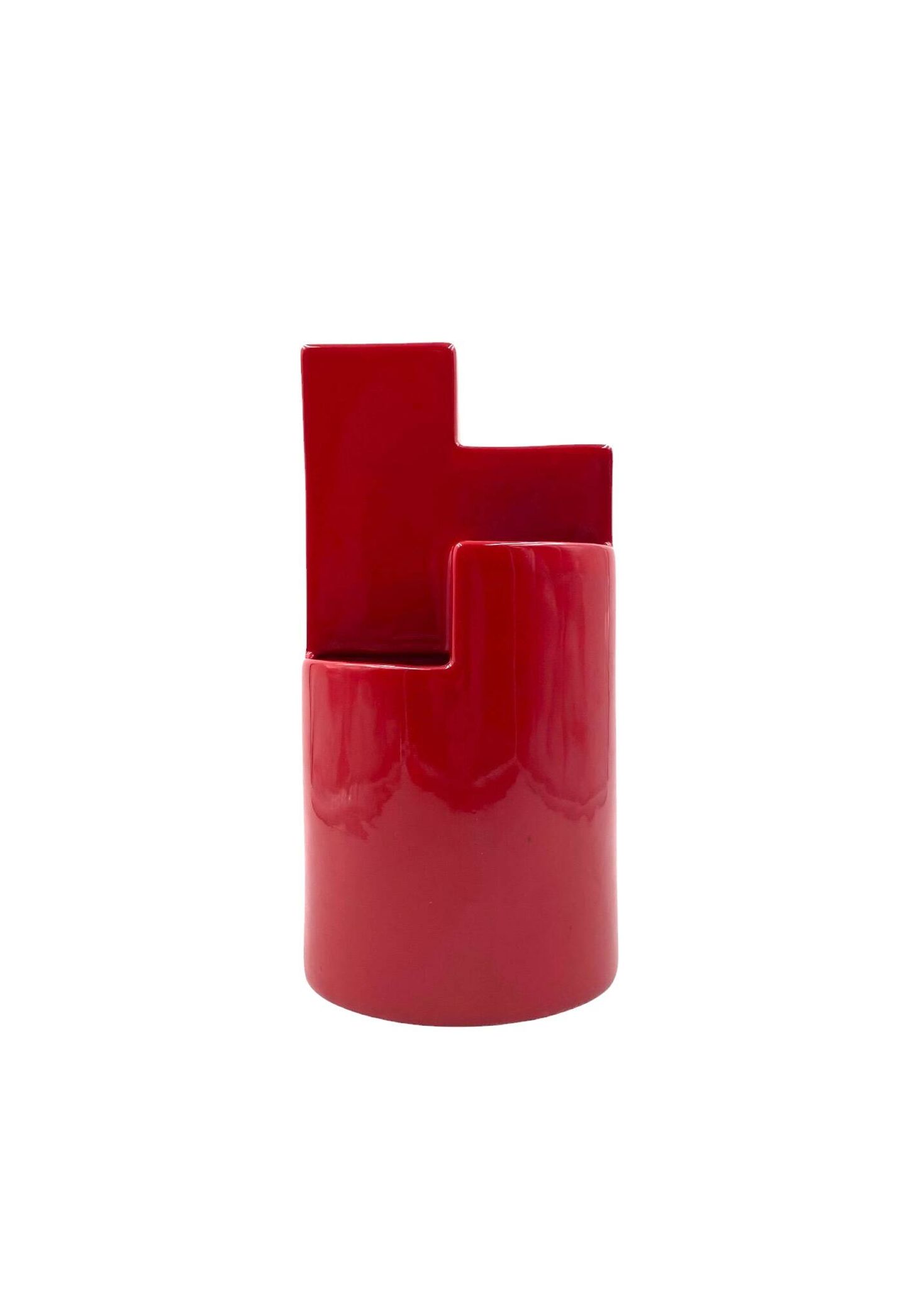Franco Bettonica, red ceramic vase mod. fb1, Gabbianelli Italy ca. 1970