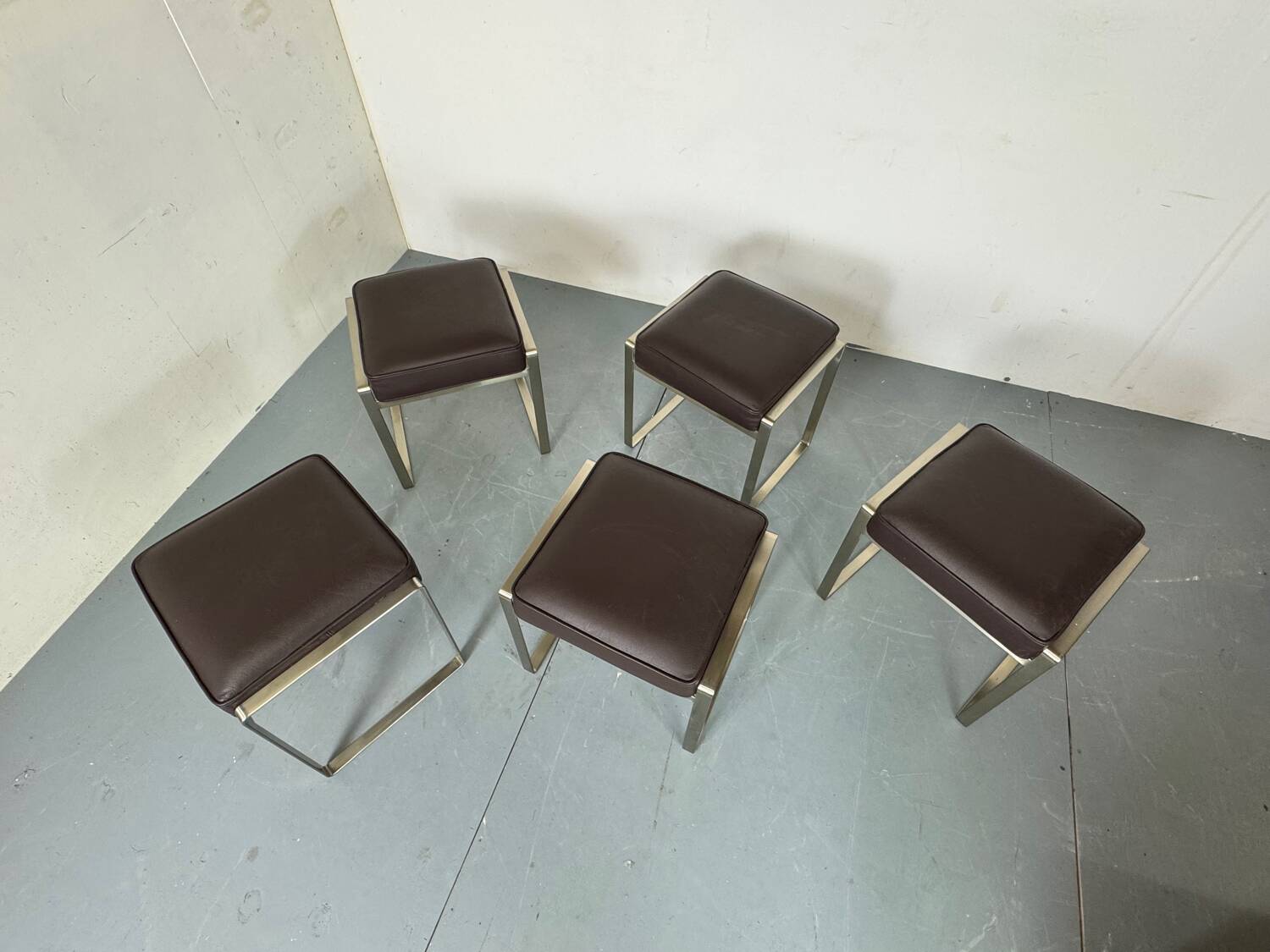Italian Modern Steel and Brown Leather Stool by Antonio Citterio for Flexf