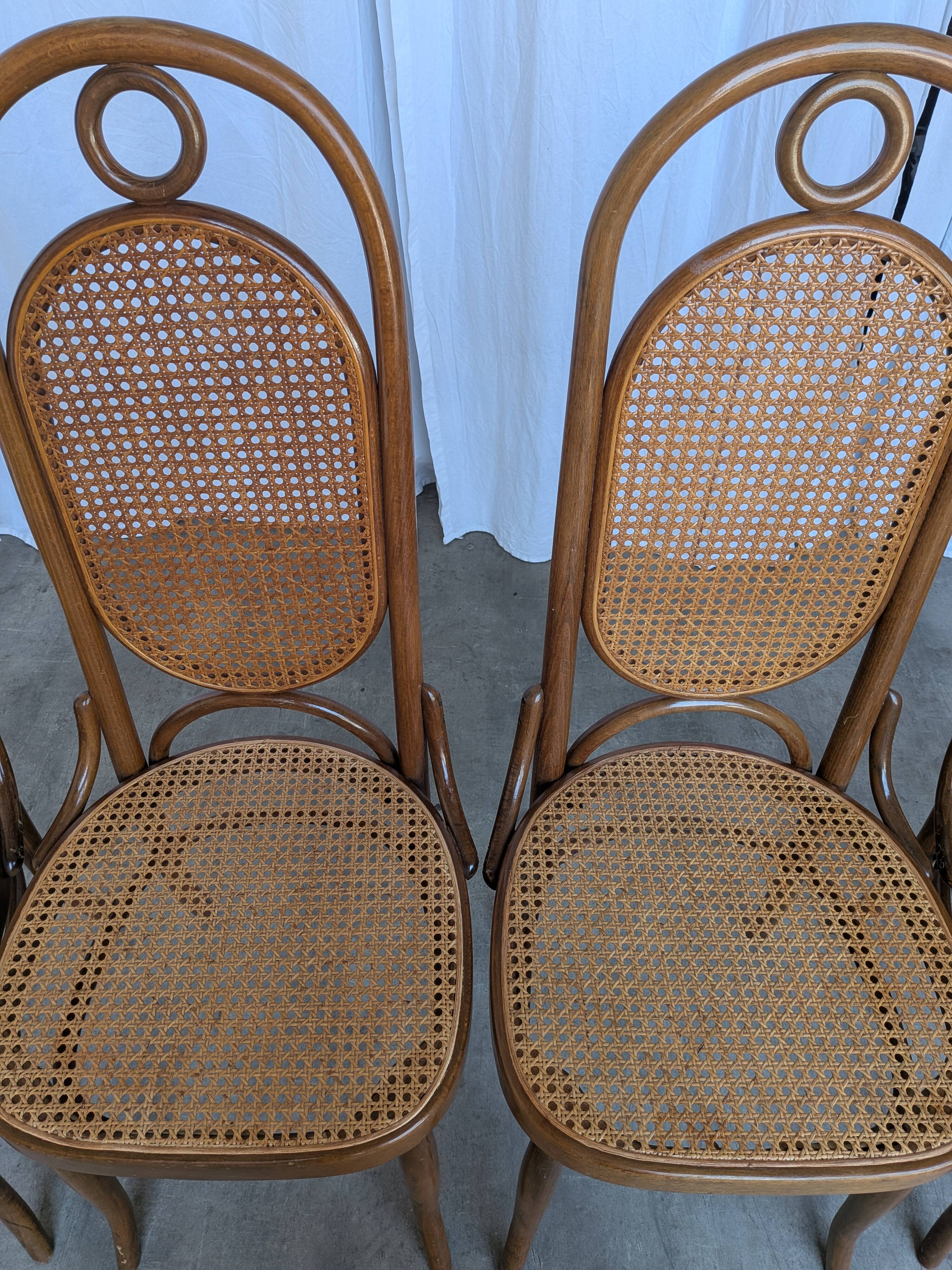 Set of 4 Mid-century Bentwood Cane Dining Chair, Thonet Style, 1970s Yugosl