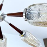 Large Scandinavian pendant light from the 60s, wood, glass, chrome