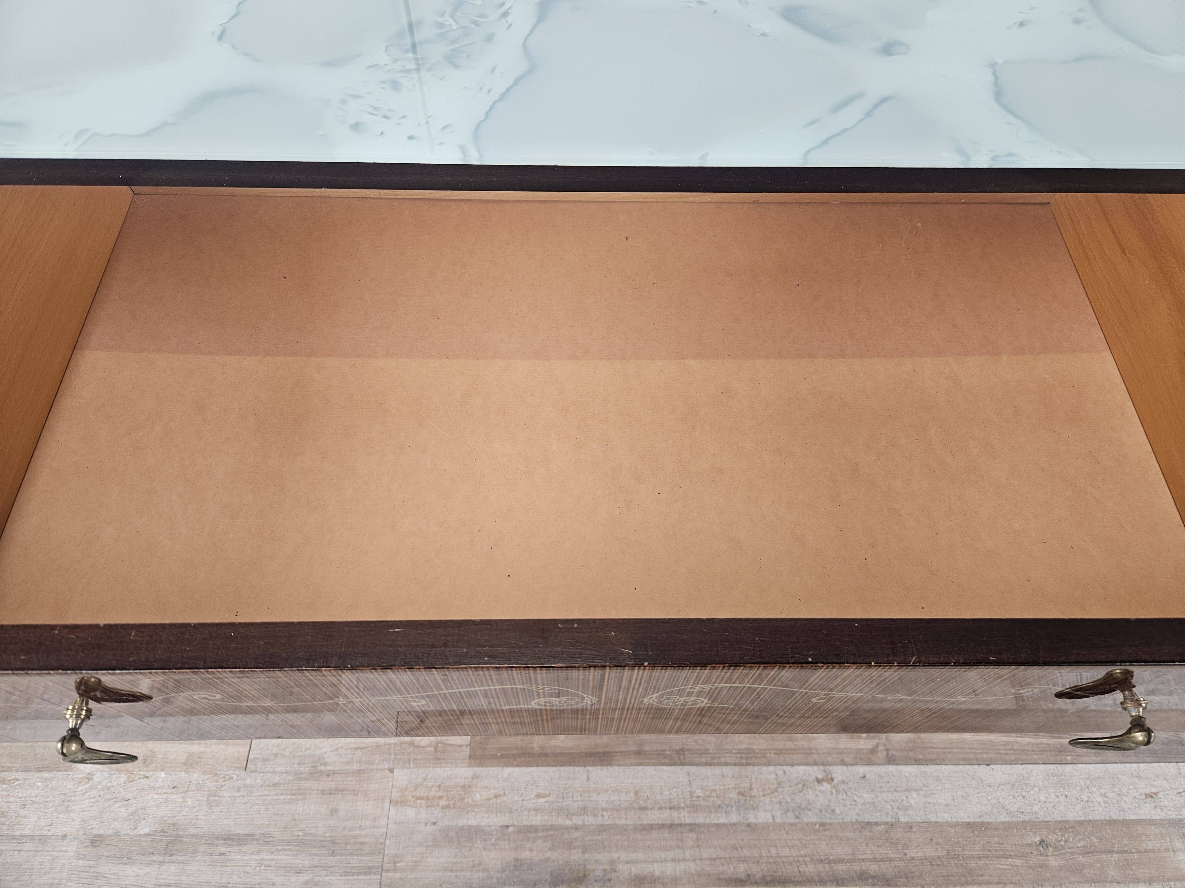 Mid Century Italian Dresser with Blue Glass Work and Four Drawers, 1960