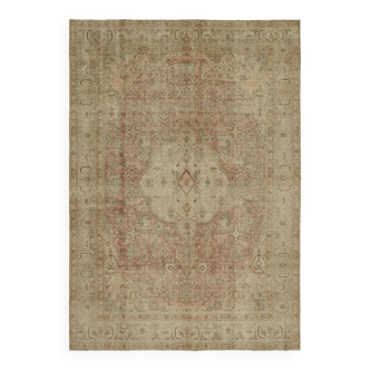 Handmade oriental decorative 1980s 245 cm x 345 cm beige wool carpet