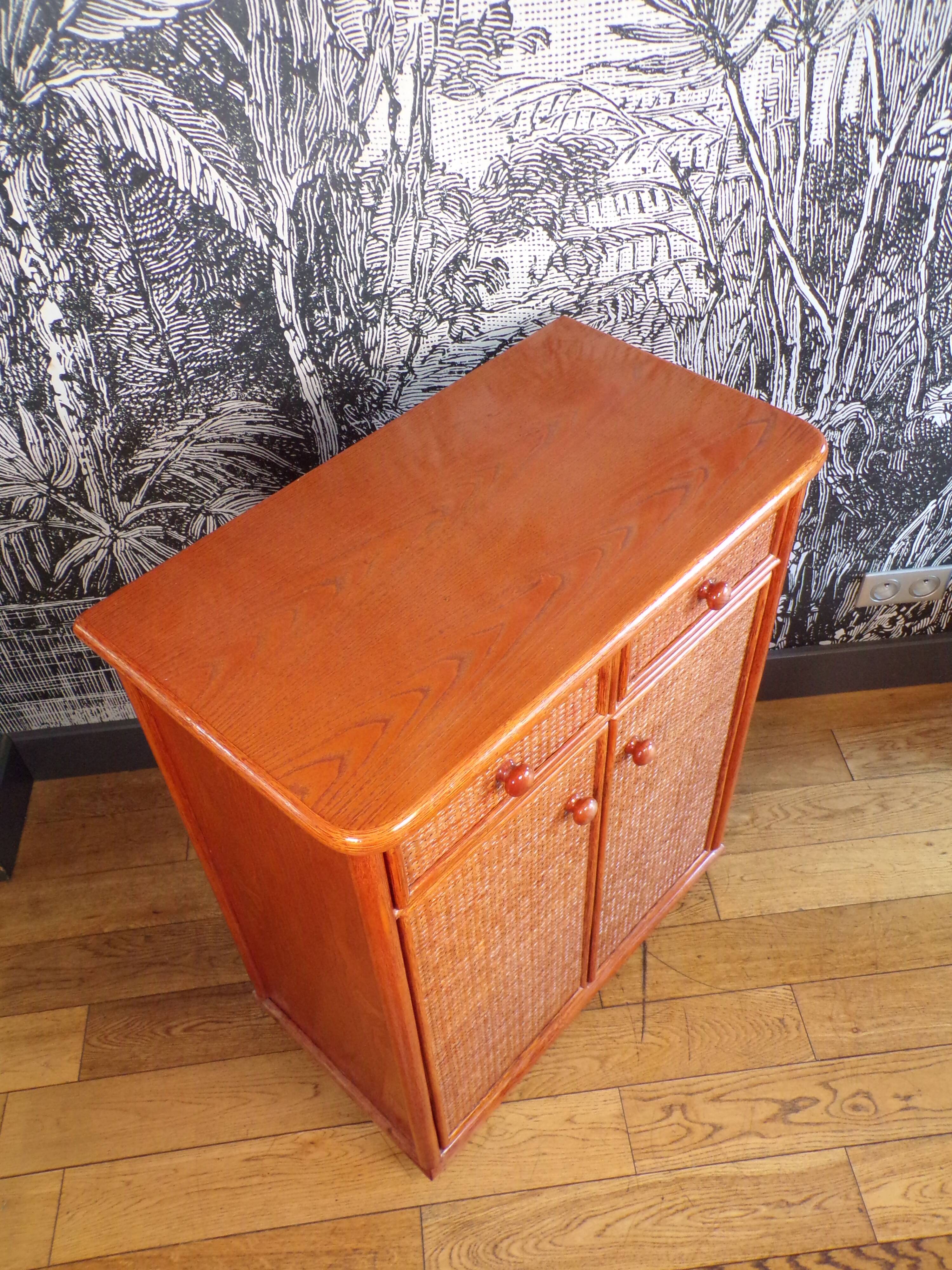 Vintage rattan sideboard 2 doors and 2 drawers