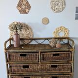 Commode vintage en rotin et osier
