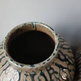 Pair of glazed and veined stoneware vases
