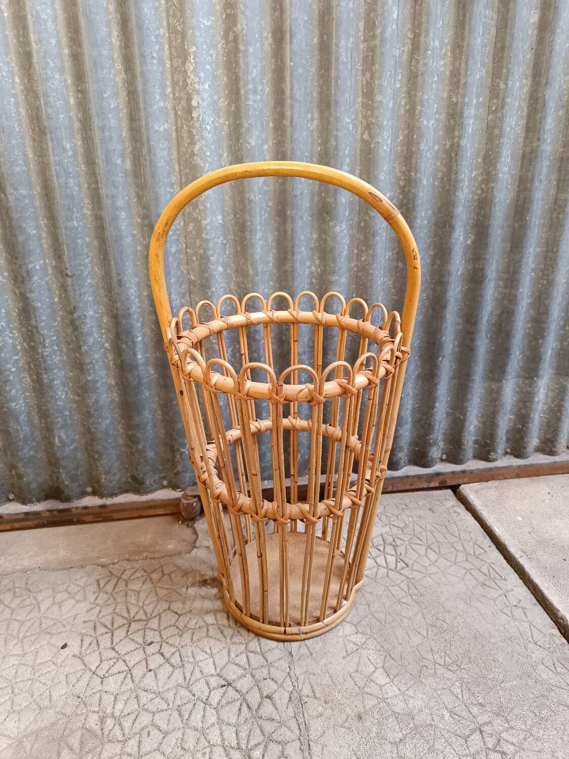 Vintage rattan wicker umbrella stand