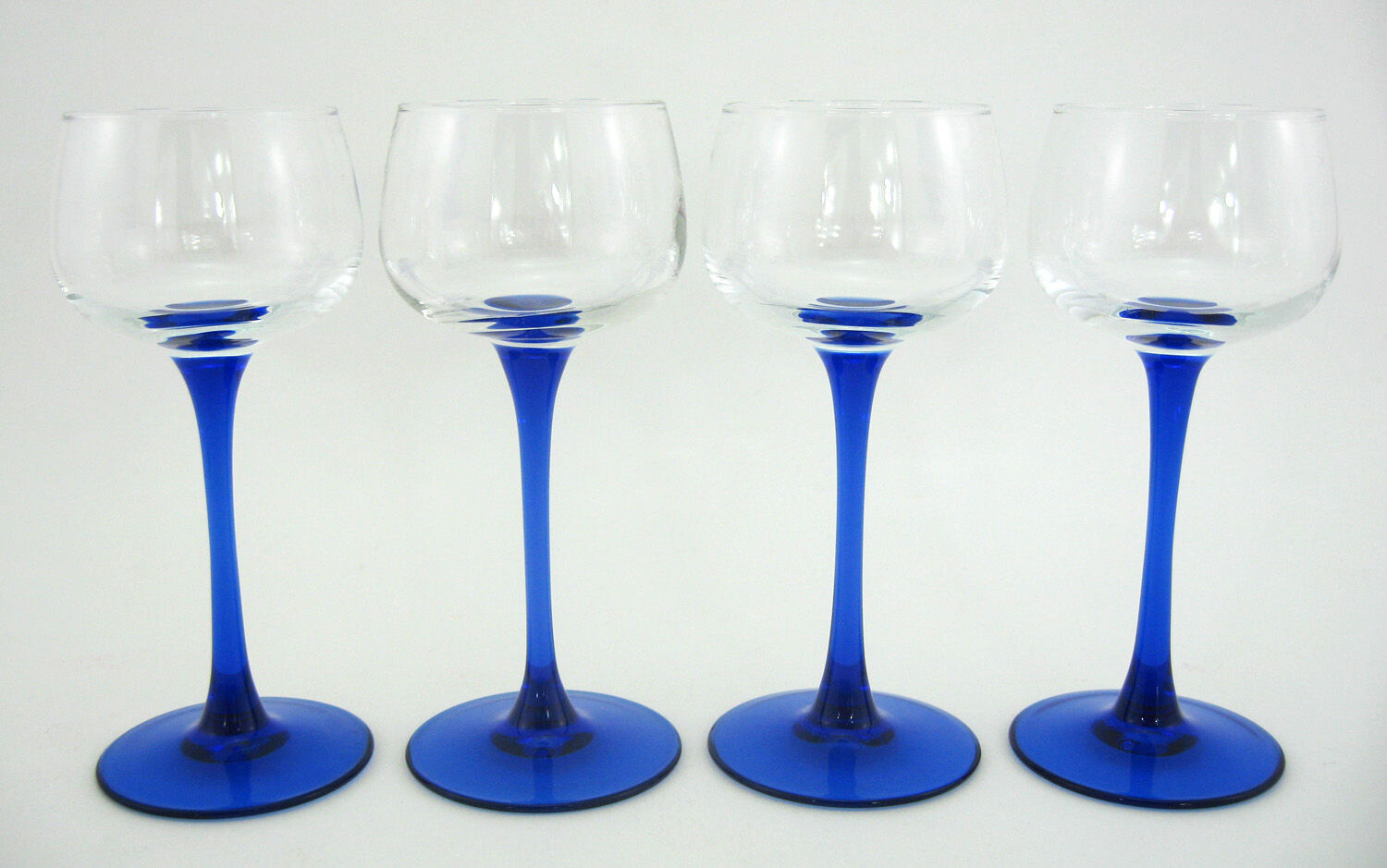 4 glasses of Alsace white wine - cobalt blue stem - Luminarc France - vintage 70s