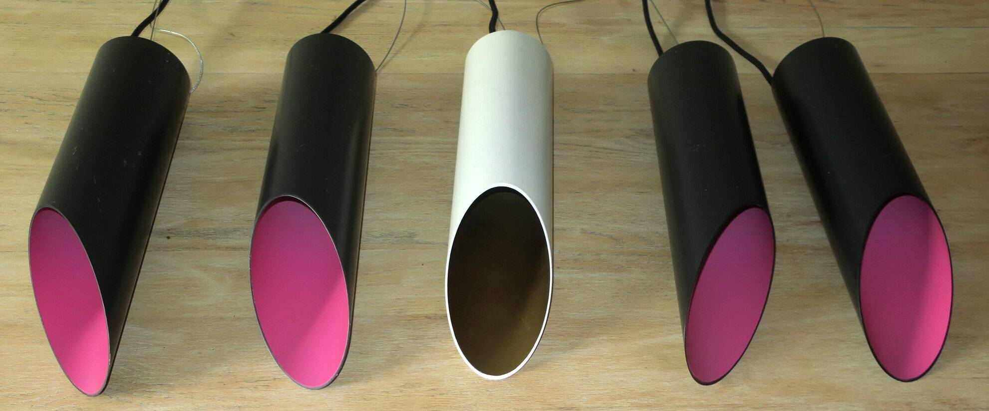 Set of 5 cylindrical bar pendant lights after Raak, 1970s