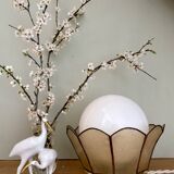Globe table lamp with vintage opaline and mother-of-pearl shade