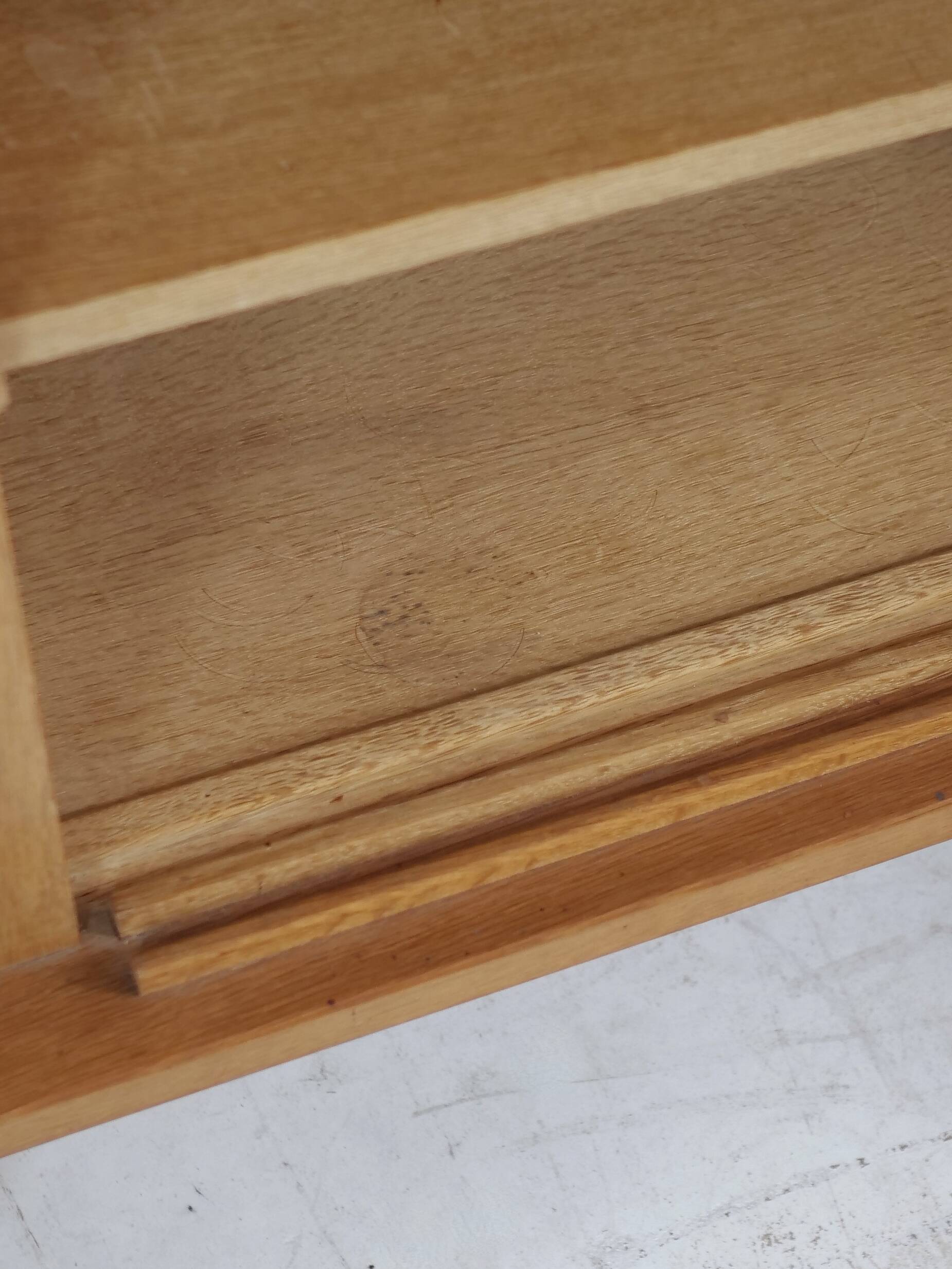 Guillerme and Chambron oak sideboard in light wood in a brutalist style.