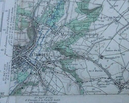 Etampes (Essonne) Geographical map of 1953 (Type1922) Drawn and published by the Institut Géog