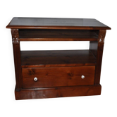 Meuble TV ancien en pin marron, sculpté, tiroir et étagères, style traditionnel (1890-1919)