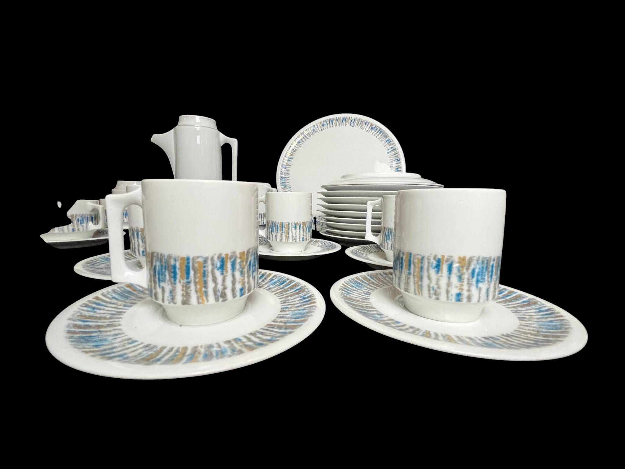 Coffee service tea dessert porcelain Limoges Jammet-Seignolle 20th century