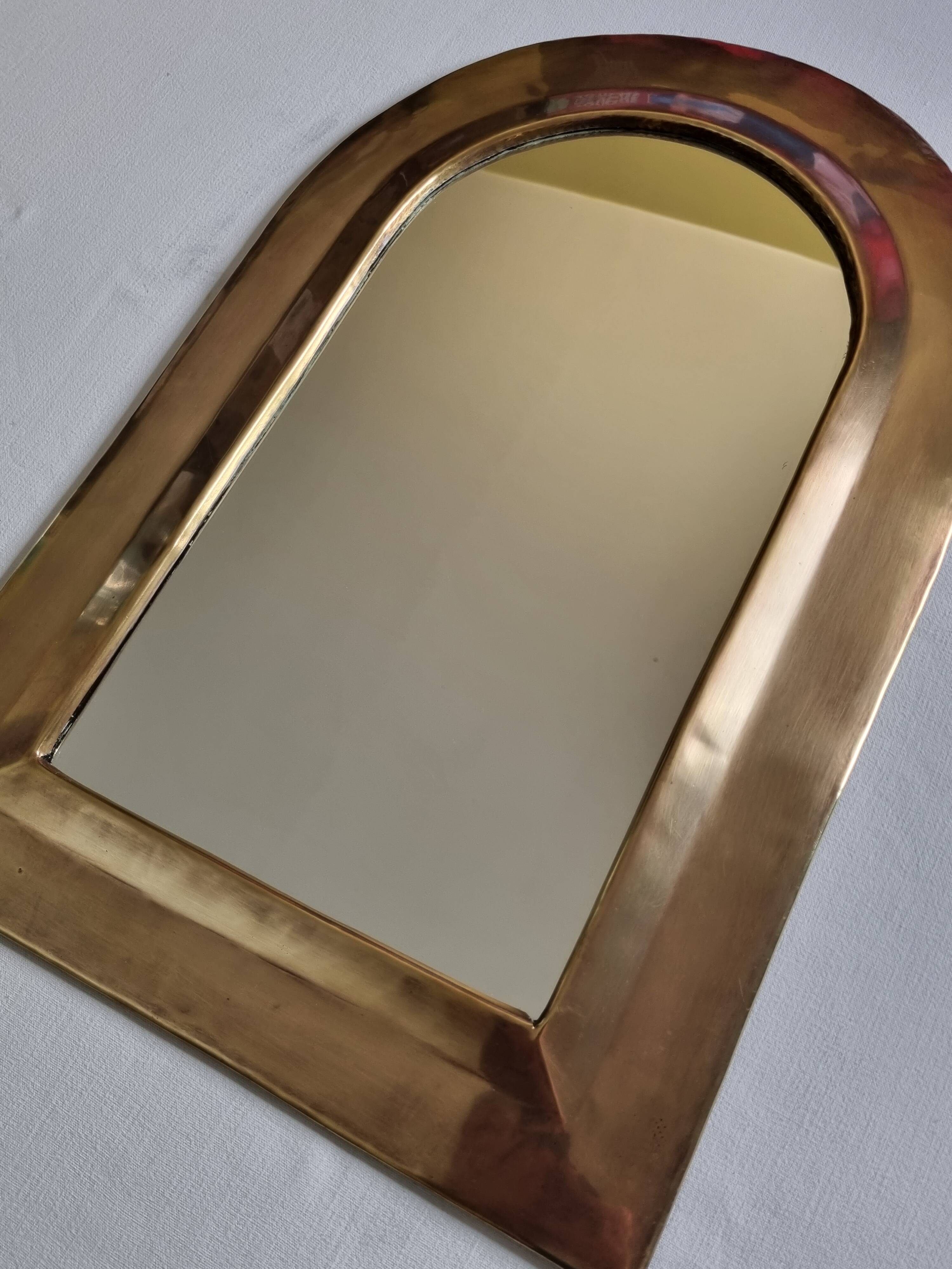 Original vintage Moroccan brass mirror, arch shape, 48 x 32 cm