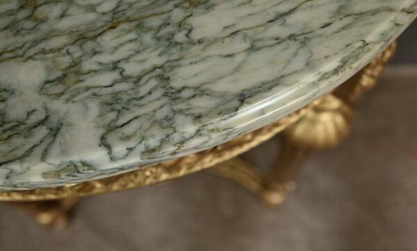 Petite Console Demi-lune en Marbre et Bois doré, style Louis XVI – XXe