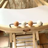 Vintage high chair for children, wood and mauve